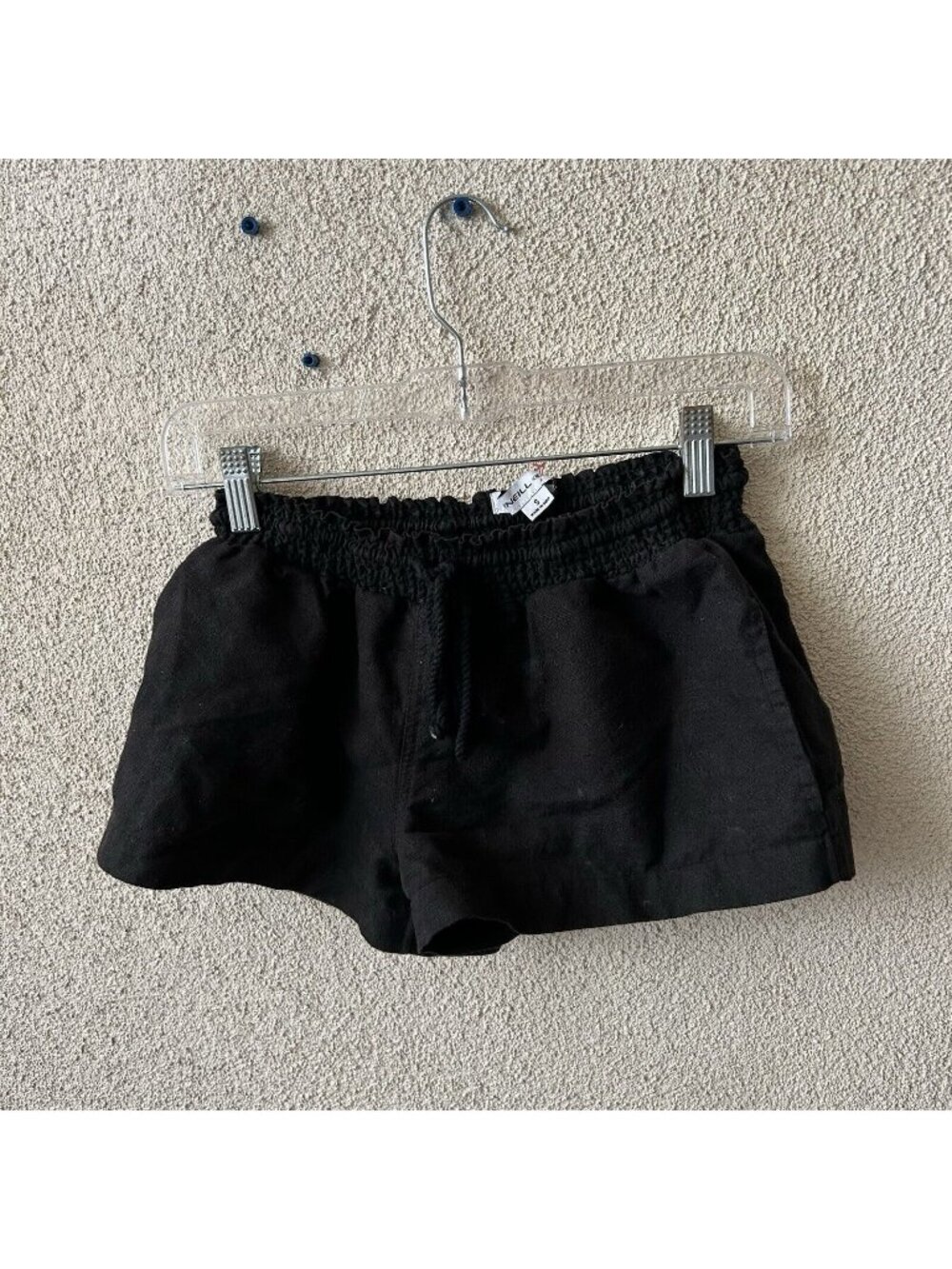 O'NEILL Womens Black Solid Shorts Linen Blend Elastic Waist Summer Size Small